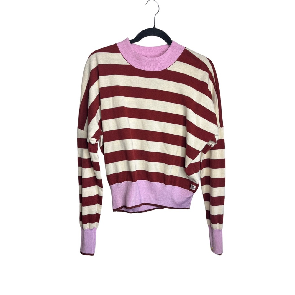 Scotch & Soda Women’s Pink and Burgundy Striped Mock Neck Light Weight Sweater